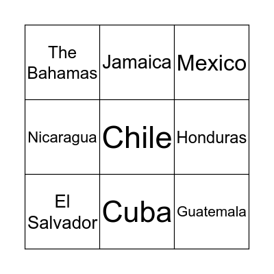 The Americas Bingo Card