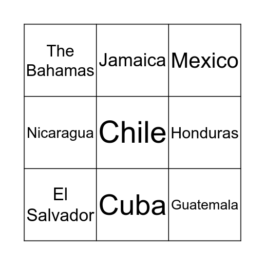 The Americas Bingo Card