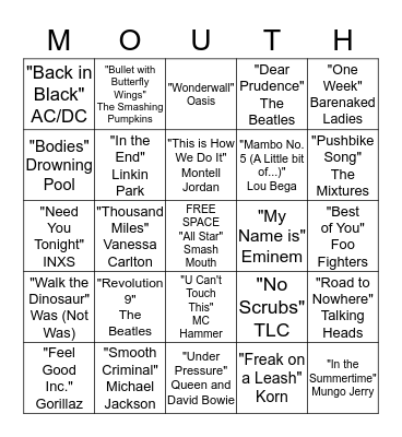 Neil Cicierega's Mouth Moods Bingo Card