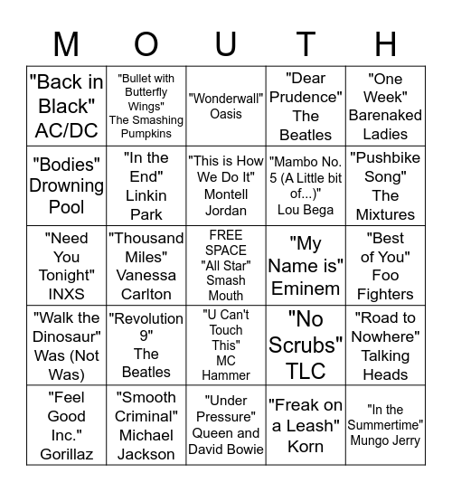 Neil Cicierega's Mouth Moods Bingo Card