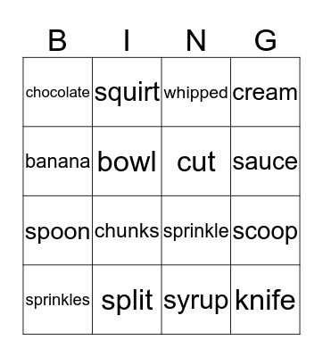 Banana Split Bingo  Bingo Card