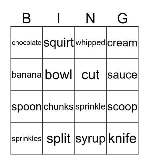 Banana Split Bingo  Bingo Card