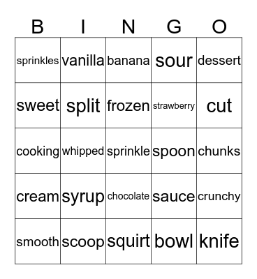 Banana Split Bingo  Bingo Card