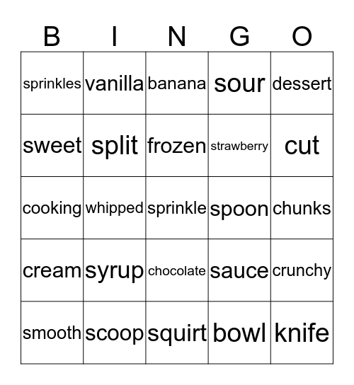 Banana Split Bingo  Bingo Card