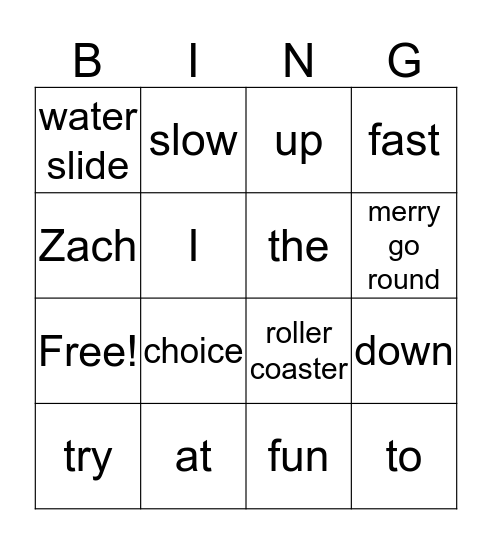 At the Amusement Park Bingo Card