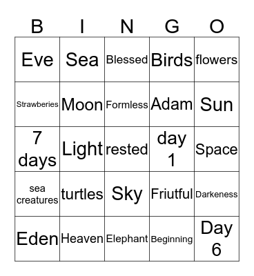 Creation Bingo Card