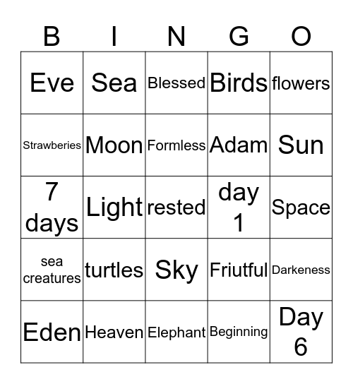 Creation Bingo Card