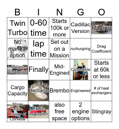 Corvette Reveal BINGO Card