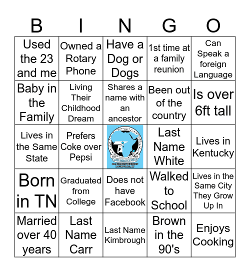 CARR/KIMBROUGH/WHITE 2019 FAMILY REUNION Bingo Card