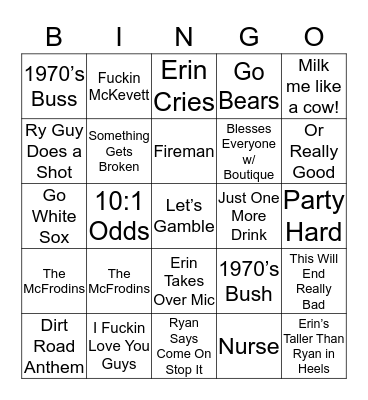 McFrodin Wedding 2019 Bingo Card