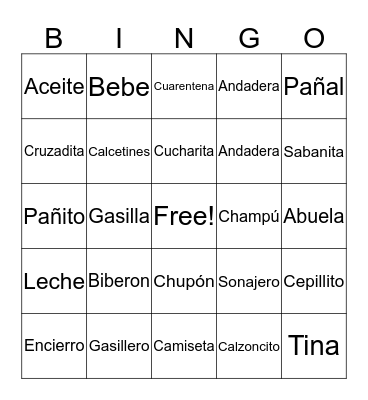 Baby Shower Bingo Card