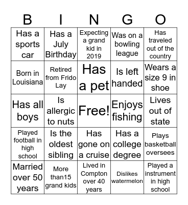 Family Love 2019 Bingo Card