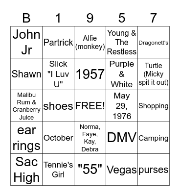 Barbara's  "55" Bingo Card