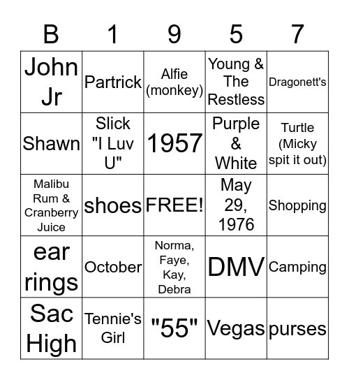 Barbara's  "55" Bingo Card