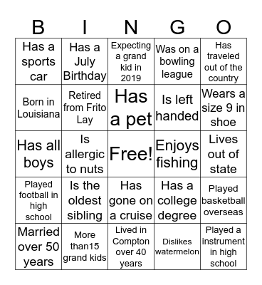 Family Love 2019 Bingo Card