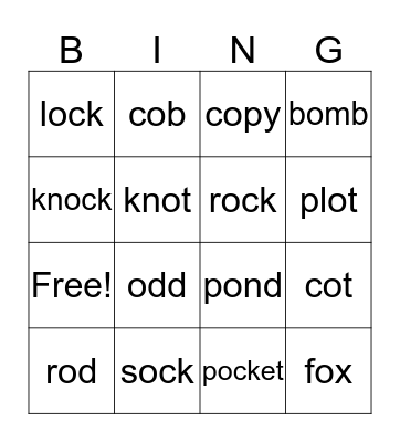 Short o Bingo Card