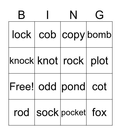 Short o Bingo Card