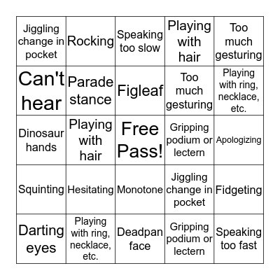 Stage Fright Bingo Card