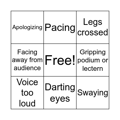 Stage Fright Bingo Card