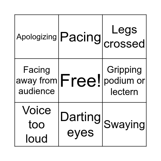 Stage Fright Bingo Card