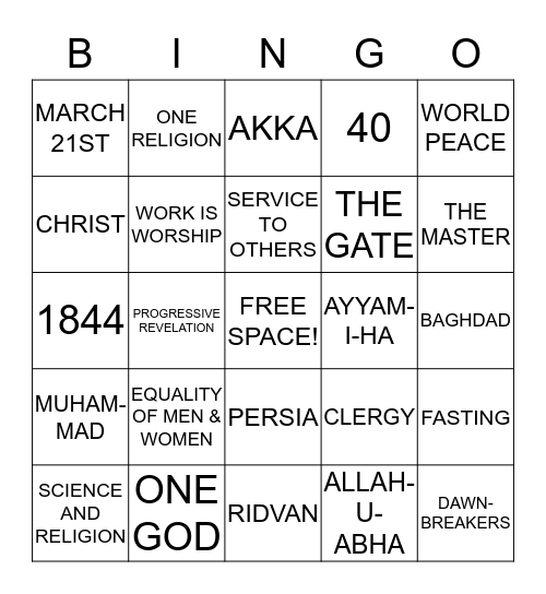 AYYAM-I-HA BINGO! Bingo Card