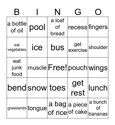 Vocabulary Bingo Card