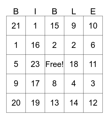 BIBLE BINGO Card