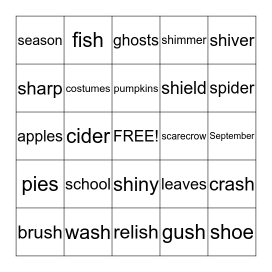 Ssssss and Shhhhh Bingo! Bingo Card