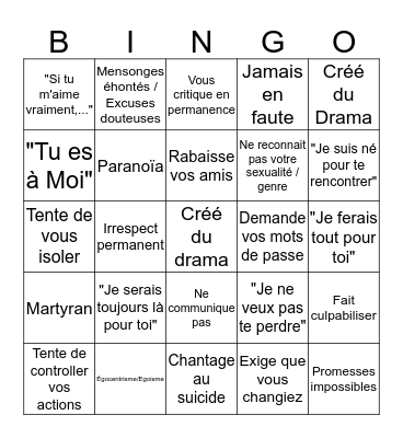 Red Flags Bingo Card