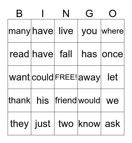 First Grade Sight Words 7 Bingo Card