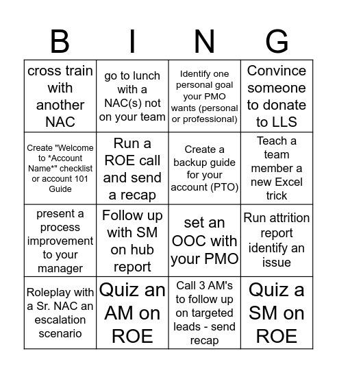 NAC Bingo Card