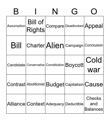 Social Studies Bingo Card