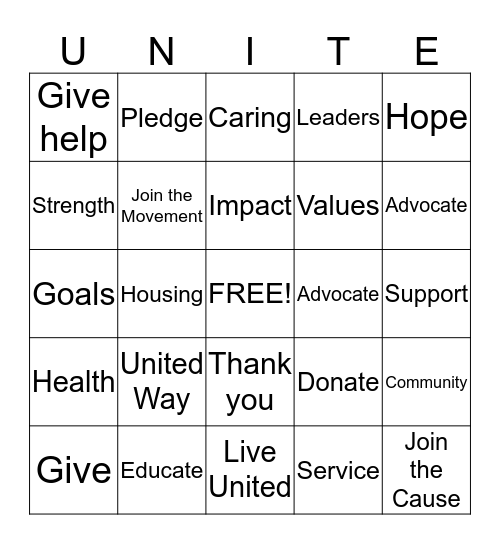 United Way Bingo Card