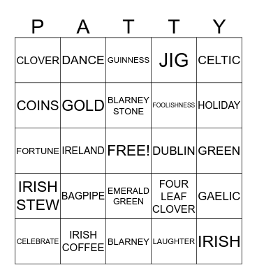 St. Patrick's Day Bingo Card