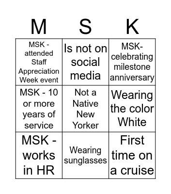 MSK BINGO Card