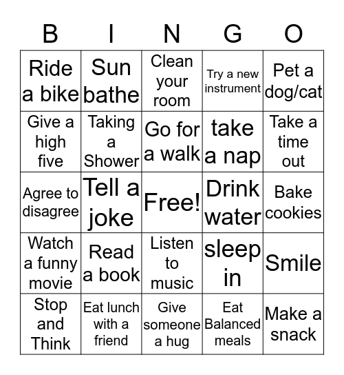 Self Care  Bingo Card