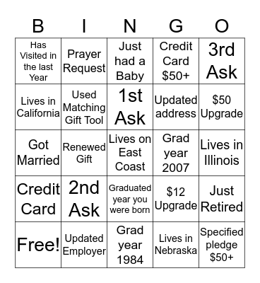 Alumni Bingo Card