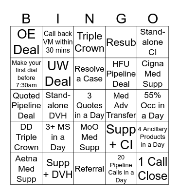 Team Steadman Bingo Card