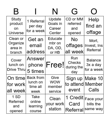 TCU Service Rep Bingo Card