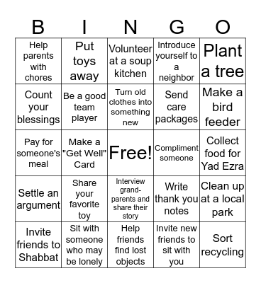 Mitzvah Bingo Card