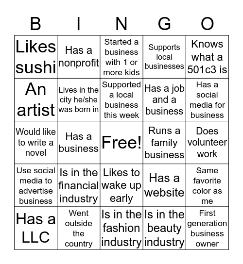 Mingle Bingo Card