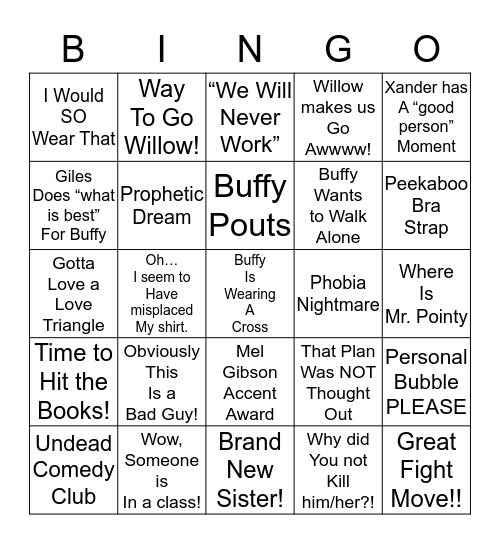 Buffy Bingo Card