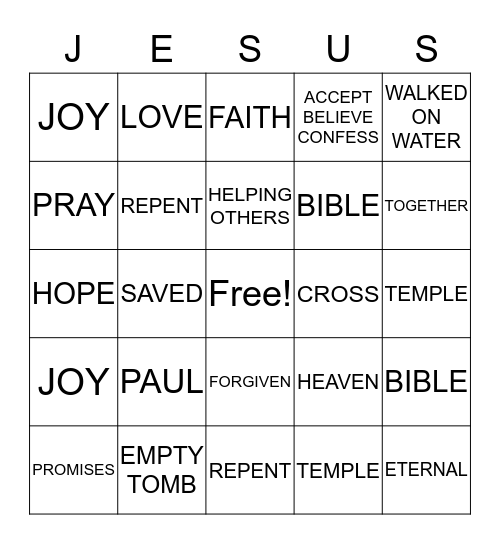 Bible Bingo Card