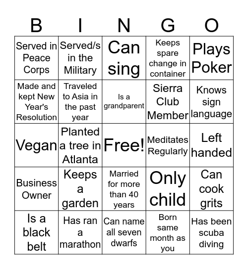 ARD Employee Bingo Card