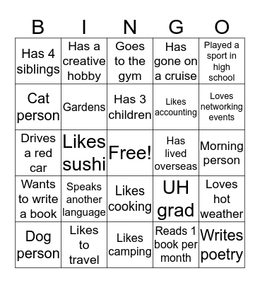 Networking Bingo Card