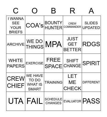 COBRA BINGO Card