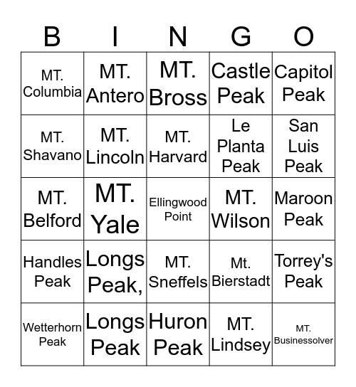 Colorado14er Initiative BINGO Card