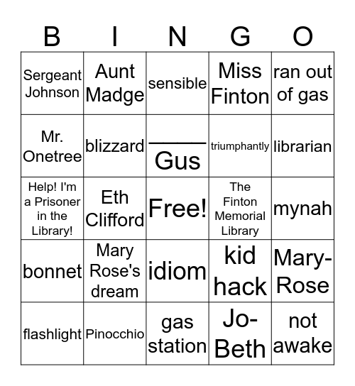 Help! I'm a Prisoner in the Library! Bingo Card