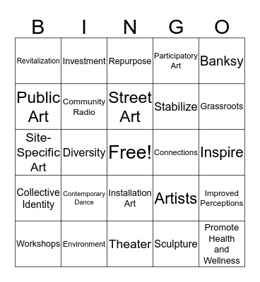 Community Engagement Art Bingo Card