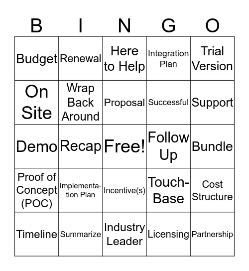 Vendor Buzzword Bingo Card